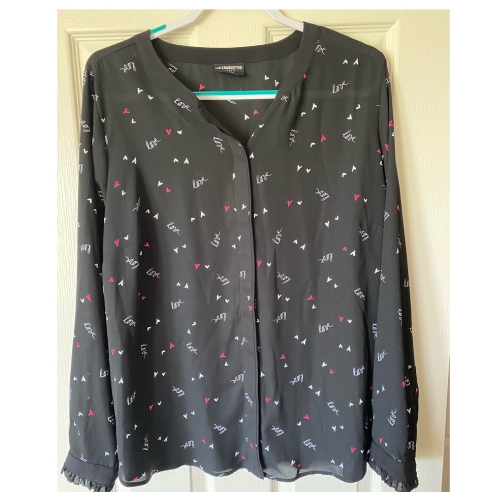 Liz Claiborne button down top with ‘love’ & hearts
